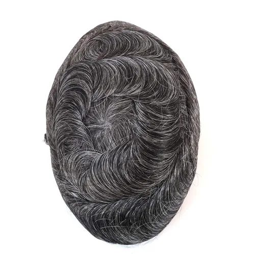 Miniatura 10 de Super Natural Mens Hair Piece 100 Cabello humano indetectable Mens Toupee Hair Systems Ultra Thin Skin V Looped Hair #10R WXL=8X10