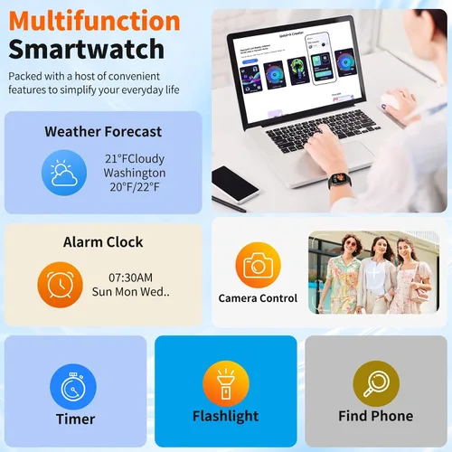 Miniatura 7 de Reloj inteligente para hombres y mujeres con llamadas Bluetooth, rastreador de fitness con pantalla táctil de 1.85 pulgadas, monitor de frecuencia