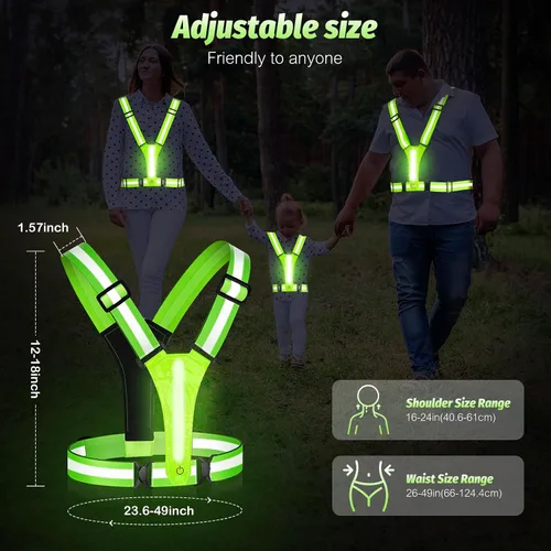 Miniatura 5 de LED Reflective Running Vest - Light Up With 3 Modes, Rechargeable Night Gear for Runners - Safety Belt for Women Men Verde
