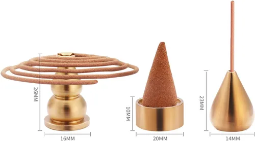 Miniatura 3 de Soporte de incienso de latón de 3 estilos, quemador de cono de incienso, soporte de bobina de incienso, soporte para palo de incienso (6 piezas)