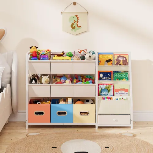 Miniatura 7 de HAVLOTII Organizador de almacenamiento de juguetes, estantería para niños y almacenamiento de juguetes con 3 estantes para libros y 10 contenedores