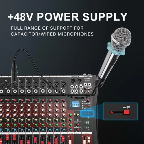 Miniatura 6 de FULUODE Consola de Mezcla de Audio de 12 Canales, CT-120S Mezclador de Música Profesional para DJ, Tablero de Mezcla con Reverb, Reproductor