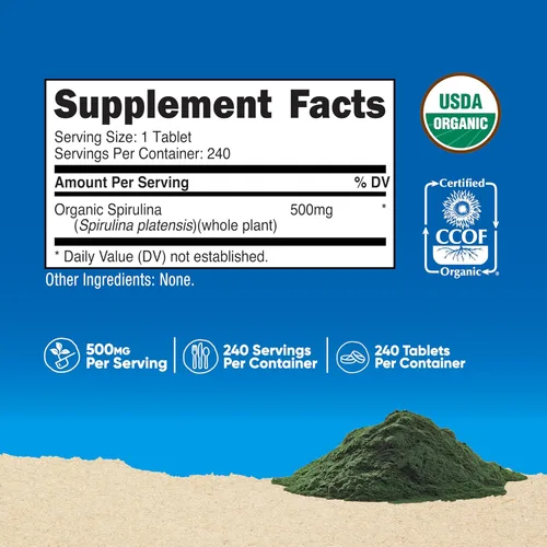 Miniatura 2 de Nutricost Espirulina orgánica de 500 mg, 240 comprimidos, sin gluten, sin OMG