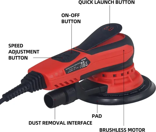 Miniatura 5 de Lijadora orbital aleatoria sin escobillas 350 W 3A Multifunción Velocidad Variable Eléctrica con Cable Orbitales Máquina para carpintería