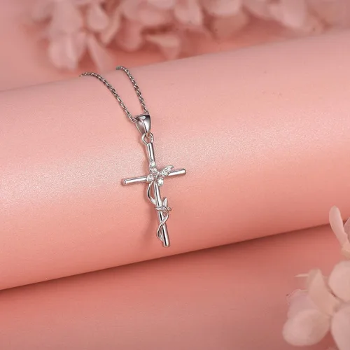 Miniatura 2 de Distance Collar de cruz para mujer, plata de ley 925, collar con colgante para niñas, mamá, esposa, regalo para el día de la madre o cumpleaños