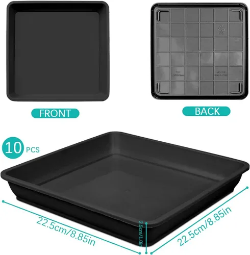 Miniatura 2 de 10 platillos cuadrados de plástico para plantas, maceta de 8 pulgadas, bandeja de goteo de plástico grueso para jardín, goteos de agua y tierra