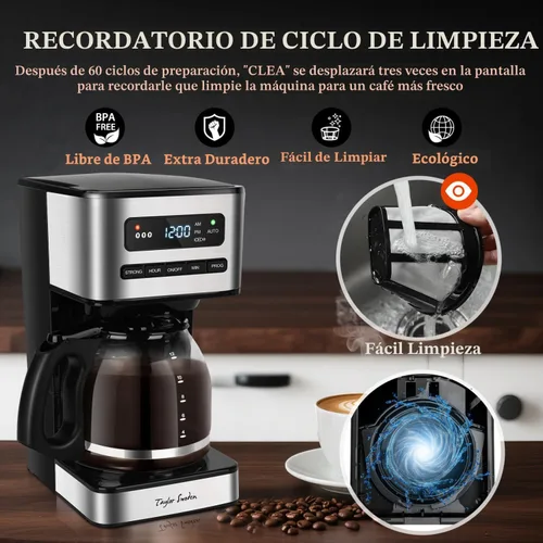 Miniatura 6 de Taylor Swoden Cafeteras programables de 12 tazas, cafetera para café caliente y café helado, 4 niveles de intensidad de preparación, pantalla LED