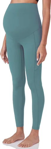 Miniatura 6 de POSHDIVAH Leggings de entrenamiento de maternidad para mujer sobre el vientre, pantalones de yoga con bolsillos, ropa deportiva suave, pantalones
