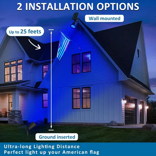 Miniatura 4 de T-SUNUS - Luces solares azules para exteriores de Navidad, 2 modos de focos de jardín impermeables IP65, encendido/apagado automático, foco
