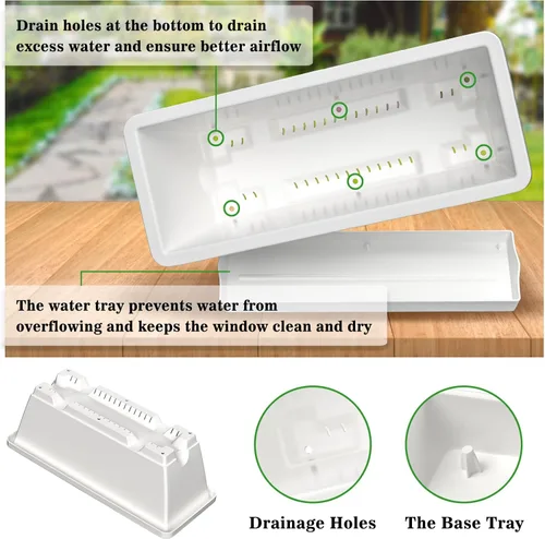 Miniatura 5 de Jardineras para jardinería doméstica, 8 unidades, 17 pulgadas de largo para alféizar de ventana al aire libre, cajas rectangulares de plástico