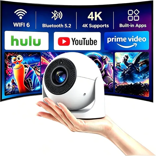 Mini proyector portátil con Bluetooth, proyector compatible con 1080P 4K, proyector de video de corrección Keystone de enfoque automático, proyector