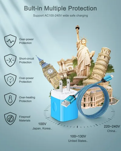 Miniatura 5 de AILKIN Cargadores de iPhone, [certificado Apple MFI] Cable Lightning trenzado de 6 pies de largo + cargador de pared USB, cable de alimentación