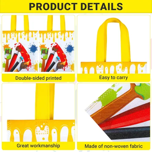 Miniatura 3 de Sweetude 24 bolsas de regalo para fiestas artísticas, bolsas de regalo de pintura no tejida con asas, decoraciones de fiesta de salpicaduras