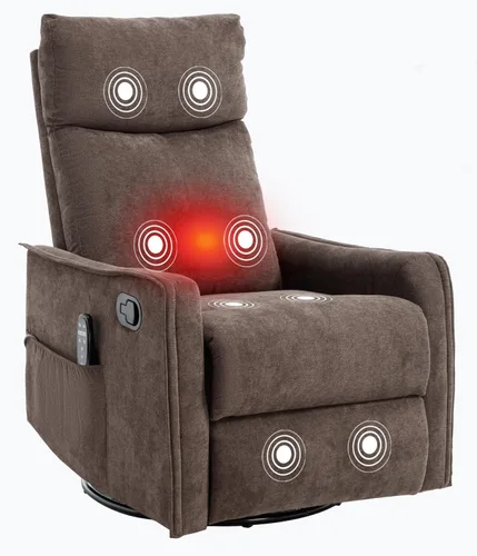 Miniatura 19 de PELUMY Silla Reclinable Mecedora Giratoria 360 para Adultos, Silla Mecedora de Guardería con Calor y Masaje, Silla Reclinable Deslizante para Beige