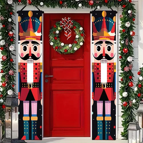 Miniatura 16 de BlissYard Estandartes de Porche Navideños de Cascanueces 12×71 Pulgadas Hola Invierno Feliz Navidad Decoraciones de Puerta Estandarte de Soldado