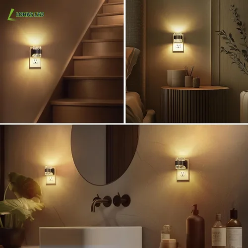 Miniatura 3 de L LOHAS LED Luz nocturna, paquete de 2 luces nocturnas de burbujas de 3000 K enchufables a la pared, luces nocturnas acrílicas con sensor de luz