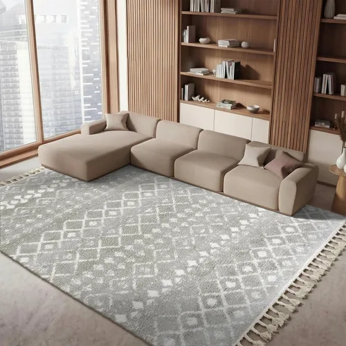 Miniatura 35 de SAFAVIEH Berber Fringe Shag Collection - Alfombra decorativa de 2 pies 2 pulgadas x 4 pies, color crema y gris oscuro, diseño que no desprende