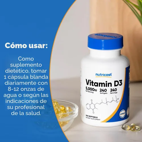 Miniatura 7 de Nutricost Vitamina D3 5,000 UI, 240 cápsulas blandas - Vitamina D sin OMG y sin gluten