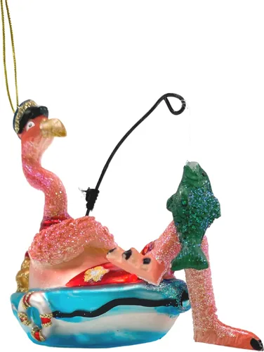 Miniatura 2 de Adorno de cristal para árbol de Navidad de flamenco de pesca, decoración náutica de playa rosa, accesorios para colgar, 5 x 2 x 4 pulgadas