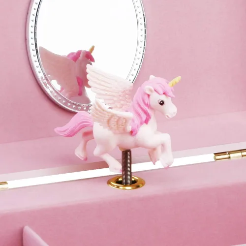 Miniatura 4 de Joyero musical para niños con cajón grande y piedras de circonita, juego de joyas con unicornio giratorio y diseño de mariposa arcoíris