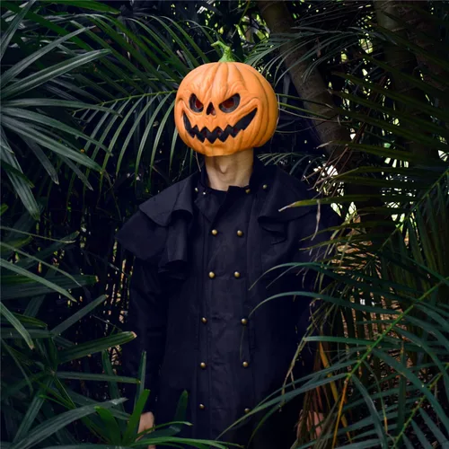 Miniatura 6 de HugOutdoor Máscara de calabaza aterradora de Halloween, accesorios de disfraces de látex, máscara de cabeza de calabaza para fiesta