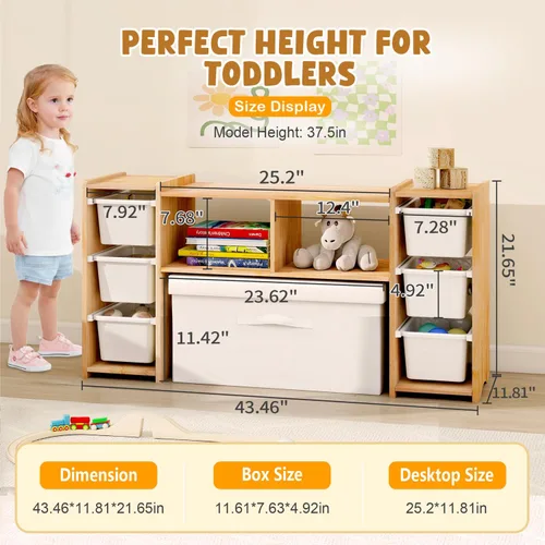 Miniatura 2 de MallBest Estantería Montessori para Niños - 100% Madera de Pino Maciza con 6 Cajones Plásticos Extraíbles, Organizador de Almacenamiento de Juguetes