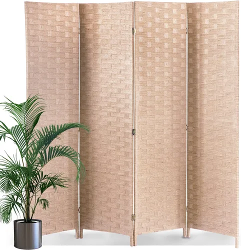 Divisor de habitación, 4 paneles plegables de privacidad de 6 pies, divisor de habitación, malla de madera, diseño tejido a mano, partición Natural