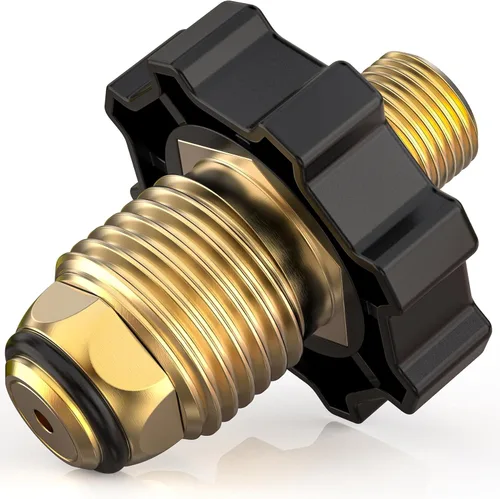 Onlyfire 5041 Adaptador de montaje de gas propano POL de nariz blanda con exceso de flujo X rosca macho de 1/4 pulgadas, latón
