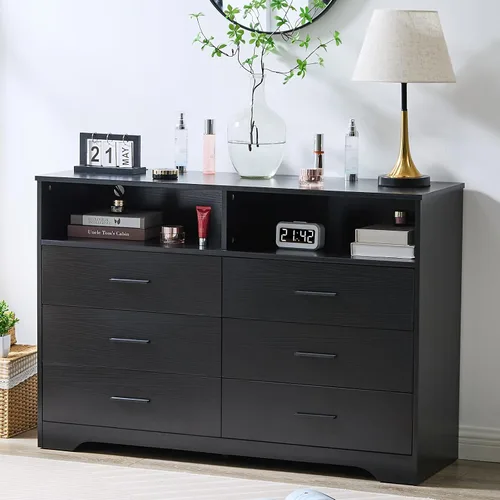 Miniatura 19 de LIDYUK Cómoda negra para dormitorio, cómoda de 6 cajones y cómodas, cómoda de madera moderna, cómoda de 48 pulgadas de ancho para dormitorio
