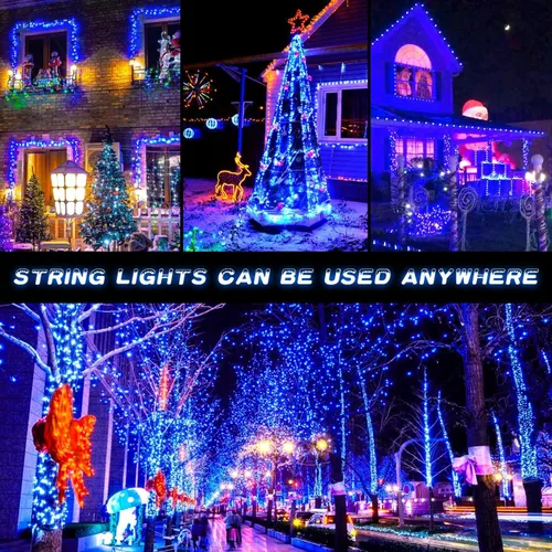 Miniatura 6 de JMEXSUSS 600 luces LED solares azules de Navidad, 206.7 pies, luces azules de Navidad al aire libre, impermeables, 8 modos de luz solar al aire