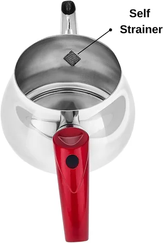 Miniatura 5 de Juego de tetera turca de acero inoxidable para estufa, tetera doble con colador, asas rojas, calentador de agua Samovar para té turco