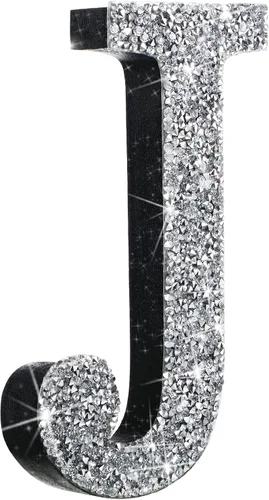 Miniatura 67 de Qunclay Letras brillantes de cristal plateado de 5.7 pulgadas, decoración de diamantes triturados, letra de madera con purpurina con tornillo