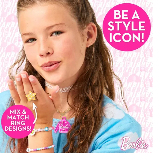 Miniatura 3 de Kit de fabricación de joyas brillantes de Barbie, estuche de almacenamiento, kit de fabricación de anillos, kit de fabricación de pulseras