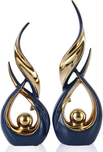 2 estatuas de cerámica de oro azul para decoración del hogar, esculturas modernas de arte abstracto, elegantes objetos decorativos de mesa para