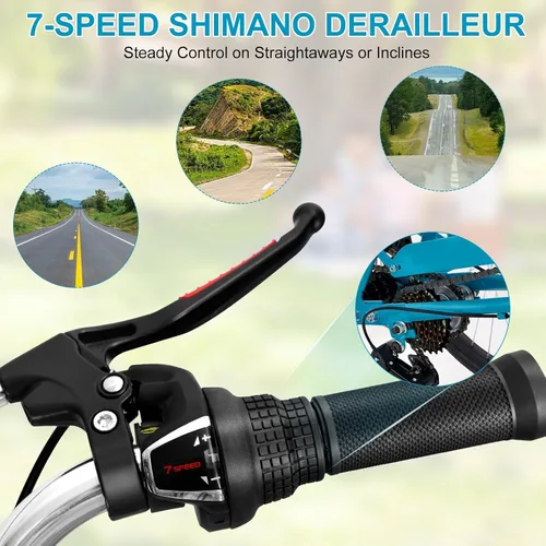 Miniatura 3 de Triciclo para adultos de 7 velocidades, bicicletas de 3 ruedas de 24 pulgadas, bicicleta de triciclo para adultos con cestas extraíbles, bicicleta