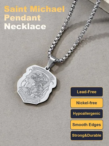 Miniatura 125 de U7 Saint Benedict/Michael Medal Necklace, 316L Stainless Steel Virgin Mary Necklace for Men Women, Bible Verse Protection Necklace Catholic
