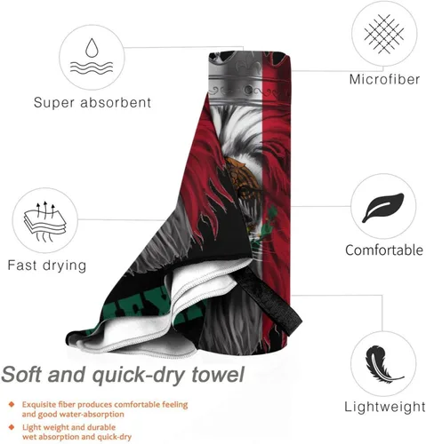 Miniatura 3 de Toalla de playa de microfibra, toalla de baño grande de León México con bandera mexicana para mujeres y hombres, toallas de baño de secado rápido