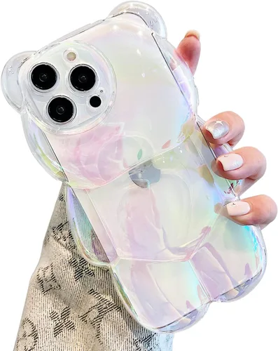 Miniatura 21 de Bear - Funda para teléfono compatible con el teléfono 11, bonita funda holográfica negra 3D con diseño de oso holográfico, a prueba de golpes, Kpop