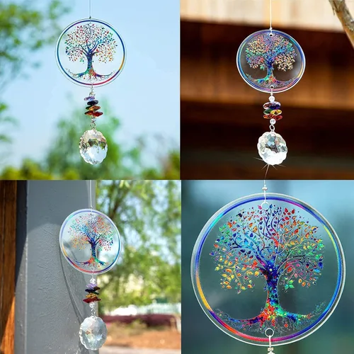 Miniatura 6 de Adorno colgante de chakra prisma de cristal con diseño de árbol de la vida K9 Crystal Glass Tree of Life Suncatcher Window Car Home Decor Rainbow