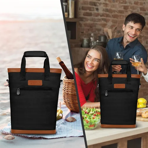 Miniatura 8 de opux - Portavinos para 2 botellas, bolsa aislada a prueba de fugas para vino, bolsa de enfriamiento portátil para viajes BYOB, picnic, estuche