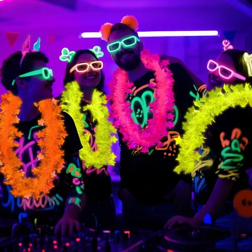 Miniatura 9 de Mega-L - 12 piezas de collar de fiesta que brilla en la oscuridad, suministros de fiesta que brillan en la oscuridad, collar de luz negra