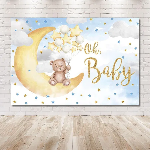 Miniatura 6 de MEHOFOND Telón de fondo azul para baby shower de 7 x 5 pies para niñas, recién nacido, bebé está en camino, fondo de fotografía, luna, nube