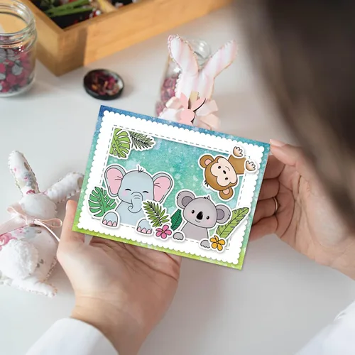 Miniatura 7 de INFUNLY Juego de sellos y troqueles transparentes de animales tropicales – Sello de silicona transparente con forma de animal de león, elefante