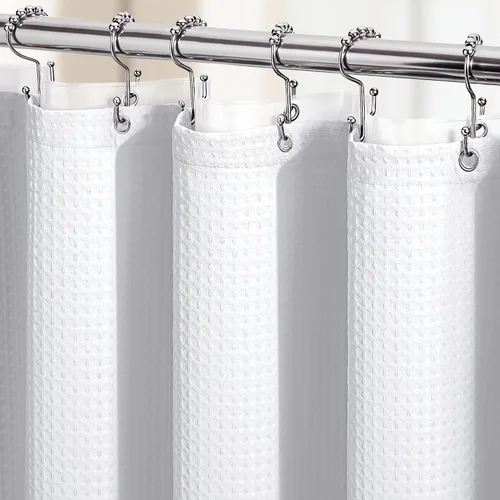 Miniatura 17 de Dynamene cortina de ducha de tela rosa - Cortinas de ducha de nido de abeja texturizadas de alta resistencia para baño, 256GSM cortina de baño