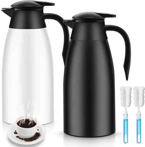Miniatura 8 de Ziliny Paquete de 2 jarras térmicas de café de 51 onzas, jarra de café de acero inoxidable aislada al vacío de doble pared, mantiene las bebidas