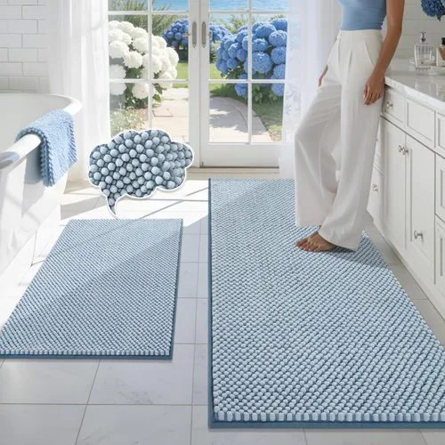 Miniatura 24 de BSICPRO Juego de alfombras de baño 2 piezas - Tapetes de baño de chenilla antideslizantes - Gruesa y suave alfombra absorbente de salvia para baño