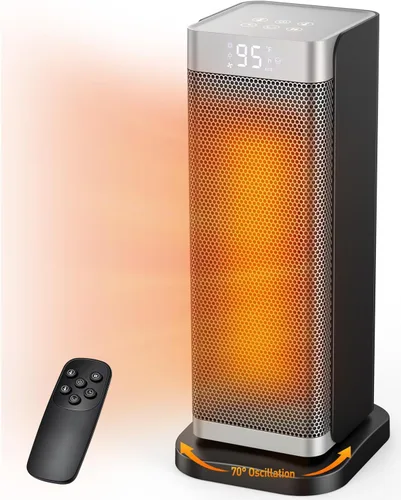 Calentadores de espacio para uso en interiores, calentador eléctrico de 1500 W con termostato, oscilación de 70°, control remoto, 3 modos, Plateado