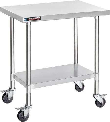 Miniatura 11 de DuraSteel Carrito de acero inoxidable NSF de 30 x 72 pulgadas, mesa de preparación de alimentos resistente con estante inferior, isla de cocina