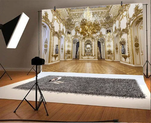 Miniatura 2 de Yeele Telón de fondo de palacio de lujo de 10 x 8 pies para fotografía, candelabro, puerta de arco, fondo de hotel, para niños, adultos, cabina
