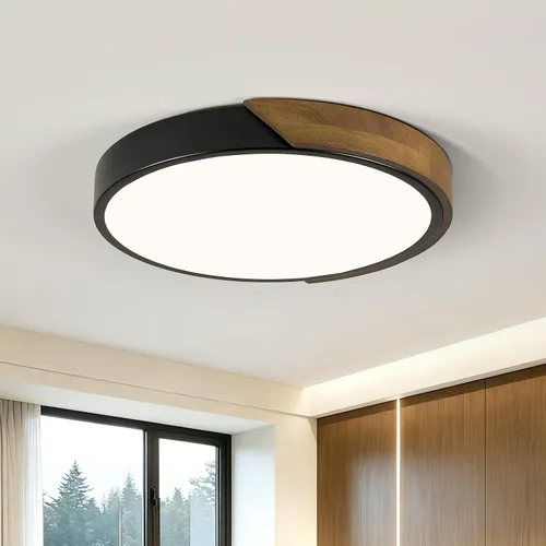 Miniatura 17 de Moderna lámpara de techo de madera regulable, LED minimalista 5CCT 2700K-6000K, lámpara de techo empotrada, lámpara de iluminación redonda para Negro